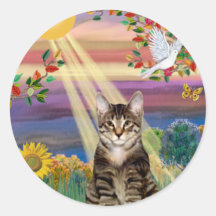Chat (tigre) - automne Sun Autocollant Rond