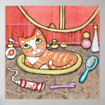 Chat tigré dans l'évier de salle de bains posters