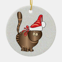 chat tigré père Noël Ornements