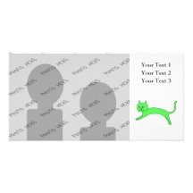 Chat vert clair sautant cartes de vœux avec photo
