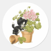 Chat vilain mignon - chaton dans un pot de fleurs autocollants