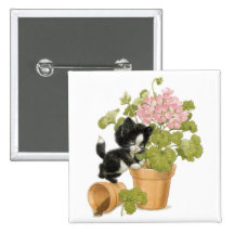 Chat vilain mignon - chaton dans un pot de fleurs badge