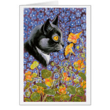 Chat vintage de Louis Wain en mer de carte de fleu