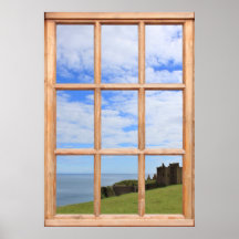 Château de l'Ecosse, ciel et vue d'océan d'une fen Affiches