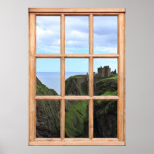 Château écossais sur la vue de falaise d'une fenêt affiches