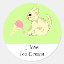 Chaton avec le cornet de crème glacée adhésifs ronds