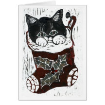 Chaton de Noël dans le bas de Noël Carte De Vœux