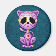 Chaton pourpre et bleu de sucre de zombi magnets pour réfrigérateur