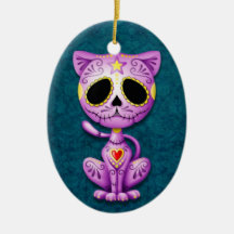 Chaton pourpre et bleu de sucre de zombi ornements
