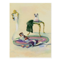 CHATONS dans la SALLE DE BAINS par SHARON SHARPE Carte Postale