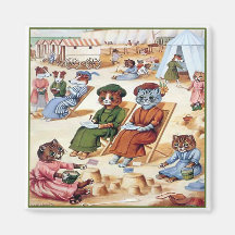 Chats à la plage par Louis Wain Aimants Pour Réfrigérateur
