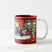 Chats dans la tasse de café de Sunroom