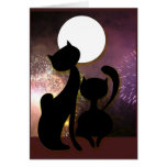 Chats et feux d'artifice de lune cartes