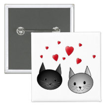 Chats noirs et gris mignons, avec des coeurs badges avec agrafe