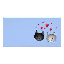 Chats noirs et gris mignons, avec des coeurs carte avec photo