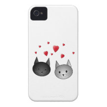 Chats noirs et gris mignons, avec des coeurs coques iPhone 4 Case-Mate