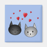 Chats noirs et gris mignons, avec des coeurs aimant pour réfrigérateur