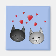 Chats noirs et gris mignons, avec des coeurs aimant pour réfrigérateur