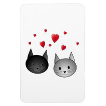 Chats noirs et gris mignons, avec des coeurs magnets rectangulaires