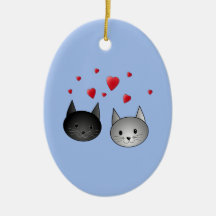 Chats noirs et gris mignons, avec des coeurs décoration pour sapin de noël
