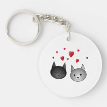 Chats noirs et gris mignons, avec des coeurs porte-clefs