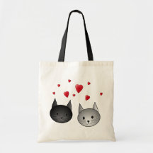 Chats noirs et gris mignons, avec des coeurs sac