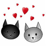 Chats noirs et gris mignons, avec des coeurs photos en relief