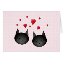 Chats noirs mignons avec des coeurs, sur pâle - ro cartes de vœux