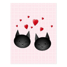 Chats noirs mignons avec des coeurs, sur pâle - ro carte postale