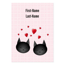 Chats noirs mignons avec des coeurs, sur pâle - ro cartes de visite personnelles