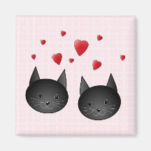 Chats noirs mignons avec des coeurs, sur pâle - ro aimants pour réfrigérateur