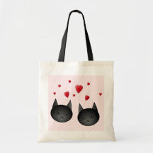 Chats noirs mignons avec des coeurs, sur pâle - ro sac