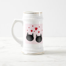 Chats noirs mignons avec des coeurs, sur pâle - ro mugs