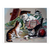 chats vilains de chatons jouant avec l'art d'antiq carte postale