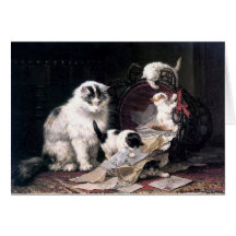 Chats vilains de chatons jouant avec le panier ado carte