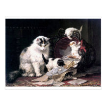 Chats vilains de chatons jouant avec le panier ado cartes postales