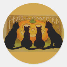 Chats vintages et Jack O'Lantern de Halloween Adhésifs Ronds