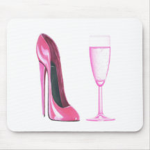 Chaussure et verre stylets roses de Champagne Tapis De Souris