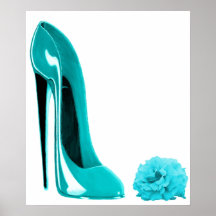 Chaussure stylet de turquoise et copie de rose poster