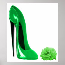 Chaussure stylet de vert vert et copie de rose posters
