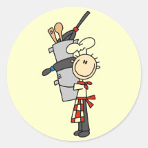 Chef avec des pots et des T-shirts et des cadeaux  Autocollants