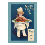 Chef avec la Turquie sur le plateau et le Wishbone Cartons D'invitation