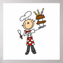 Chef avec le gâteau d'anniversaire affiches