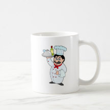 Chef de bande dessinée tenant le repas et le vin mug à café