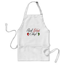 Chef d'un rouge ardent tablier