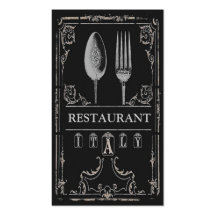 Chef italien de restaurant de fourchette fleurie v modèles de cartes de visite