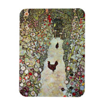Chemin de jardin avec des poulets par Gustav Klimt Magnet Souple