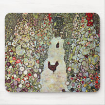 Chemin de jardin avec des poulets par Gustav Klimt Tapis De Souris