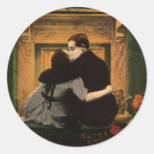 Cheminée romantique de couples vintages d'histoire adhésif
