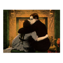 Cheminée romantique de couples vintages d'histoire carte postale